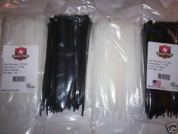 400 BLACK & WHITE 7 NYLON WIRE CABLE ZIP TIES USA MADE